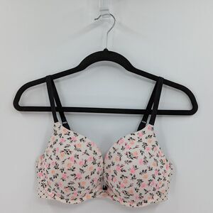Victoria's Secret Bra Women’s 36D Pink Orange Floral Plunge Cotton Blend